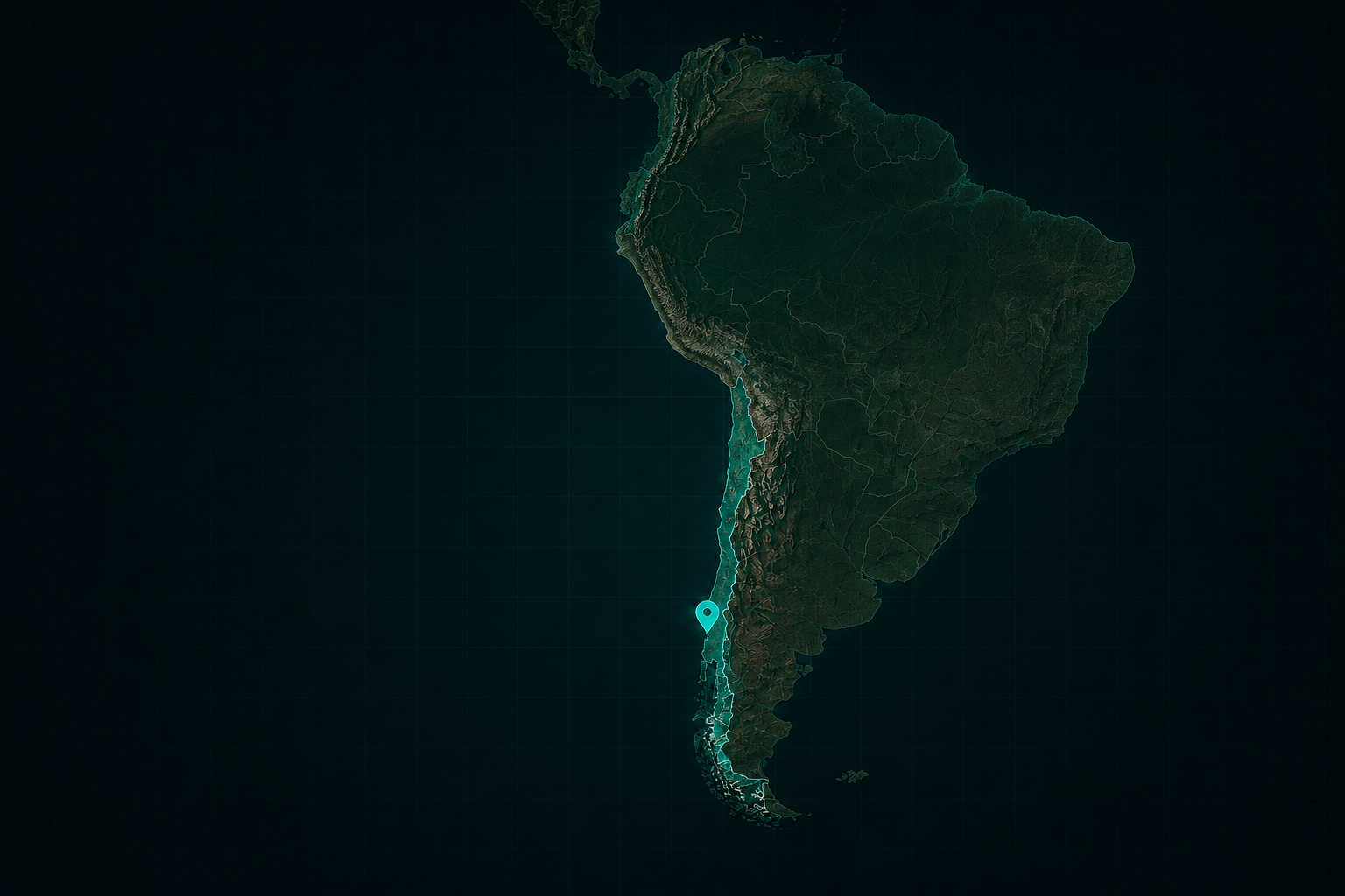 South America map with Chile highlighted near Valdivia